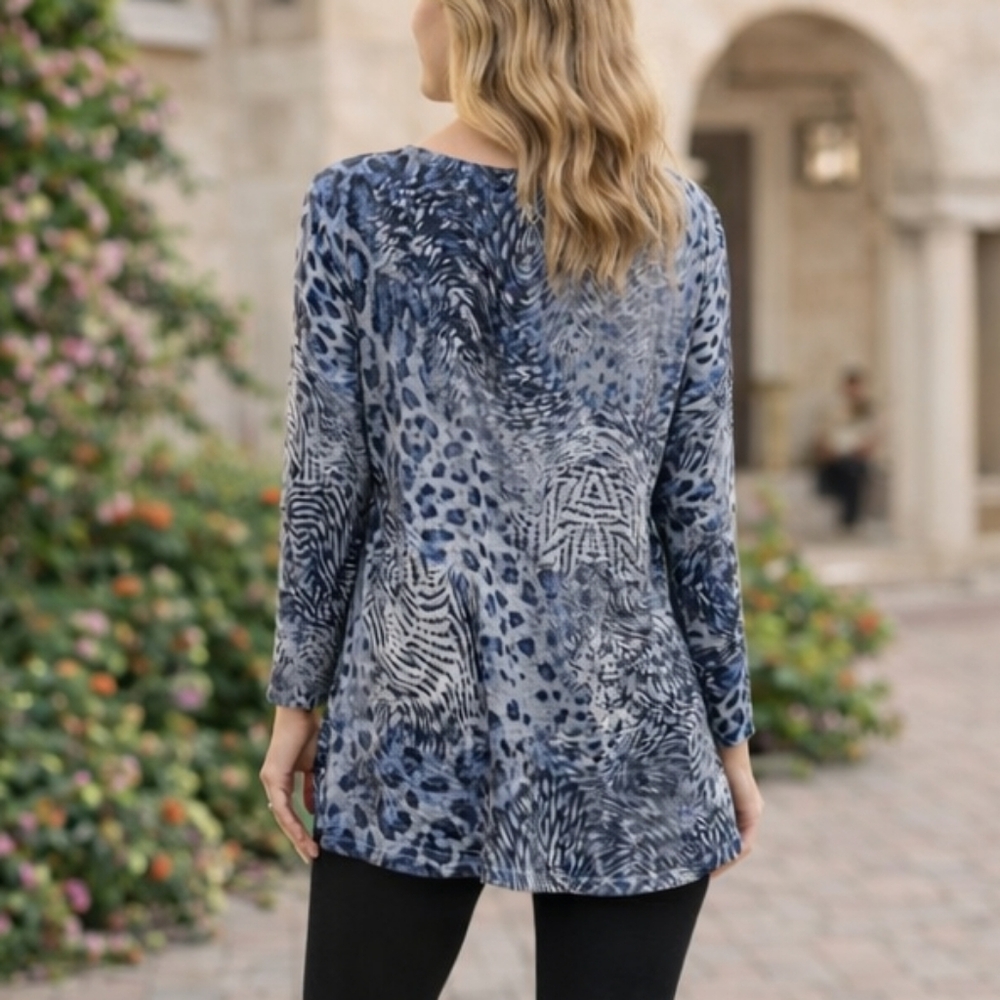 Nally & Millie Blue Mixed Animal Print Knit Top – Size L/XL NWT - Picture 2 of 13